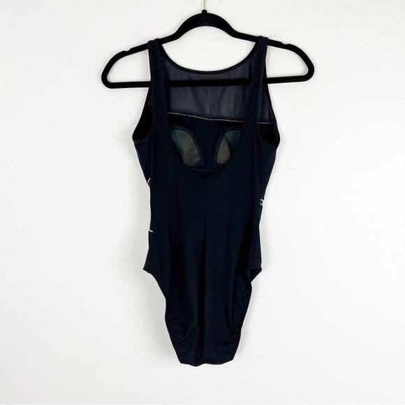 Cole of California Black One-Piece Swimsuit Asymmetrical Mesh Design White Trim - Picture 4 of 6